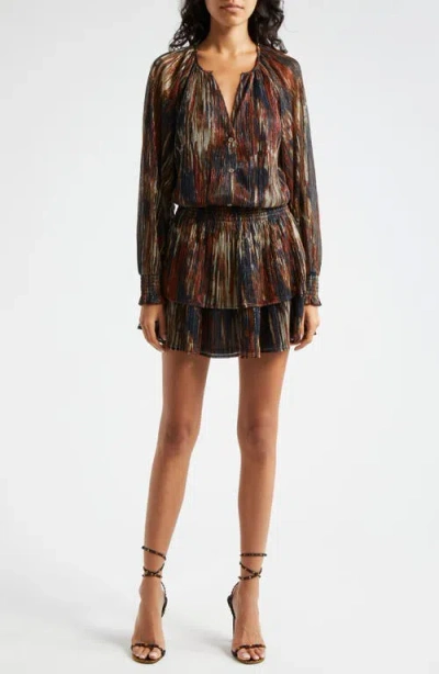 Ramy Brook Malcolm Metallic Abstract Print Long Sleeve Minidress In Multi