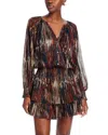 Ramy Brook Malcolm Metallic Abstract Print Long Sleeve Minidress In Saddle Multi Knit