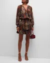 Ramy Brook Malcolm Metallic Abstract Print Long Sleeve Minidress In Saddle Multi Knit