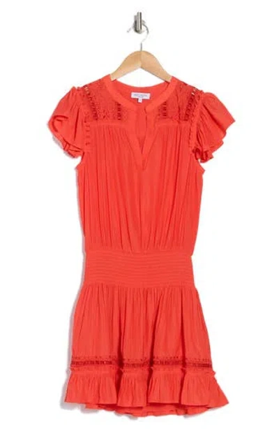 Ramy Brook Marbelis Embroidered Tiered Dress In Flame Orange