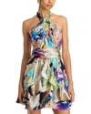 Ramy Brook Marble Reuben Ruffle Metallic Jacquard Halter Minidress In Spring Navy