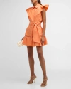 Ramy Brook Marceline Belted Mini Shirtdress In Tropic Orange