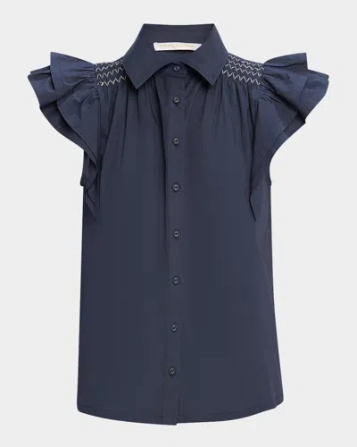 Ramy Brook Marceline Cotton Poplin Shirt In Spring Navy