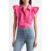 Ramy Brook Marceline Flutter Sleeve Cotton Shirt In Pink Petunia