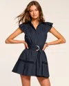 Ramy Brook Marceline Belted Button-front Mini Dress In Navy