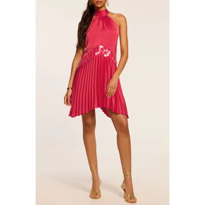 Ramy Brook Marcia Embellished Halter Mini Dress In Ruby