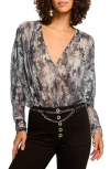 Ramy Brook Margot Metallic Floral Long-sleeve Bodysuit In Dove Grey Floral