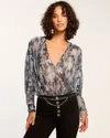 Ramy Brook Margot Metallic Floral Long-sleeve Bodysuit In Grey Floral