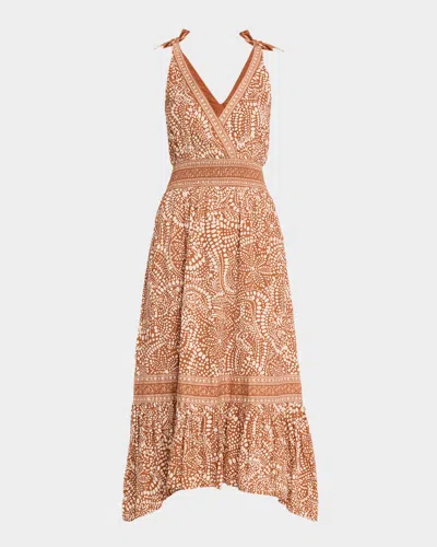 Ramy Brook Mariam Smocked-waist Midi Dress In Brown