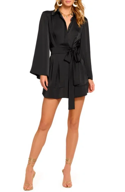 Ramy Brook Mariana Tie Waist Long Sleeve Minidress In Black