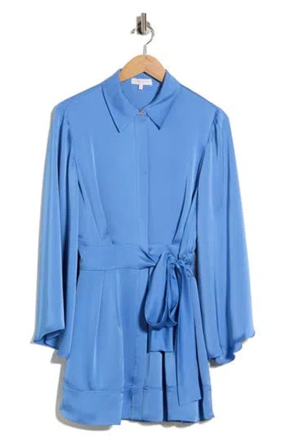 Ramy Brook Mariana Tie Waist Long Sleeve Minidress In Blue