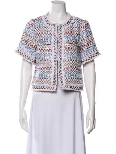 Pre-owned Ramy Brook Marion Tweed Pattern Evening Jacket In White