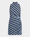 Ramy Brook Marisha Directional Stripe Mixed Media Minidress In Ribbon Blue Striped Knit