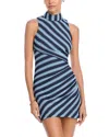 Ramy Brook Marisha Directional Stripe Mixed Media Minidress In Ribbon Blue Striped Knit