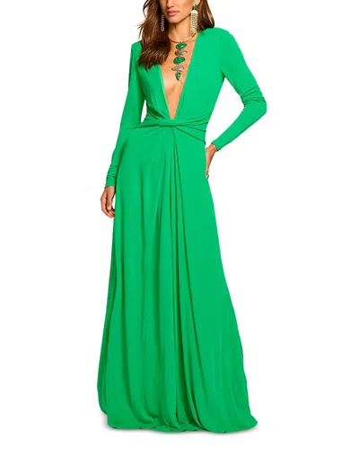 Ramy Brook Martini Plunge Neck Long Sleeve Gown In Green