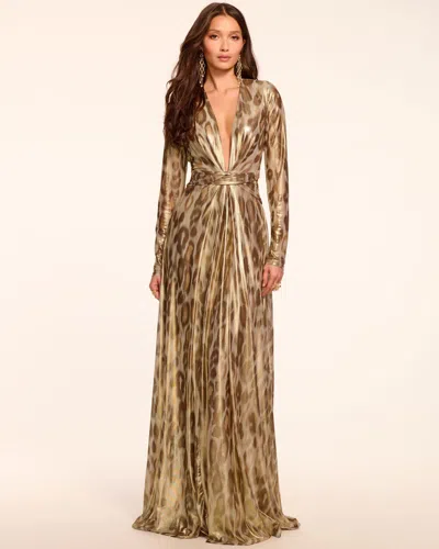 Ramy Brook Martini Metallic Leopard Print Long Sleeve Gown In Multi