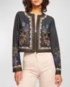 Ramy Brook Mav Embroidered Stud Detail Denim Jacket In Dark Indigo