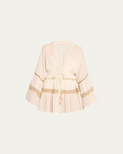 Ramy Brook Maxine Metallic Mini Beach Dress In White Cotton Lurex Mix