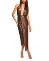 Ramy Brook Mayberry Backless Plunging Shimmer Midi Dress In Bronze Lame