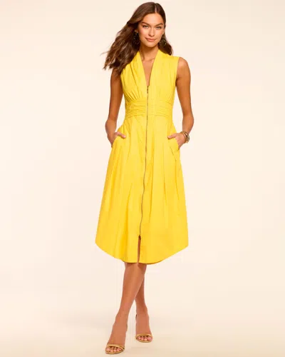 Ramy Brook Meg Sleeveless Cotton Poplin Midi Dress In Lemon Drop