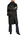 Ramy Brook Melanie Quilted Mixed Media Coat With Scarf In Black