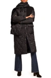 Ramy Brook Melanie Quilted Mixed Media Coat With Scarf In Black