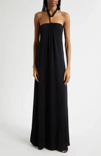 Ramy Brook Meredith Gathered Halter Gown In Black