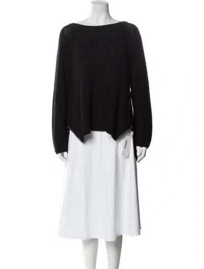 Pre-owned Ramy Brook Merino Wool Bateau Neckline Sweater In Black