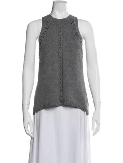 Pre-owned Ramy Brook Merino Wool Mock Neck Top In Gray