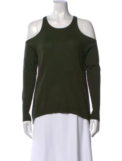 Pre-owned Ramy Brook Merino Wool Scoop Neck Sweater In Green