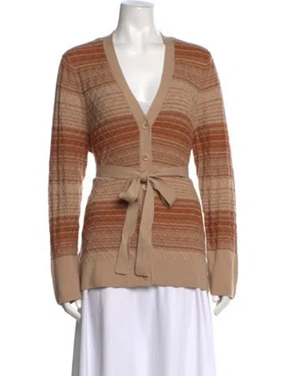 Pre-owned Ramy Brook Merino Wool Striped Sweater In Brown