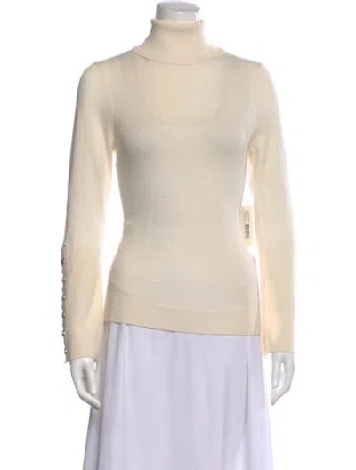 Pre-owned Ramy Brook Merino Wool Turtleneck Sweater In White