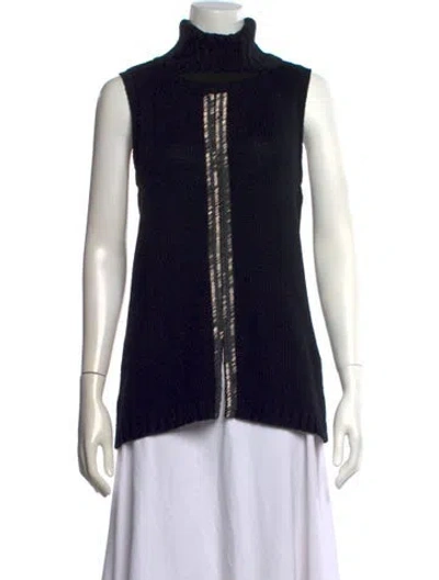 Pre-owned Ramy Brook Merino Wool Turtleneck Top In Black