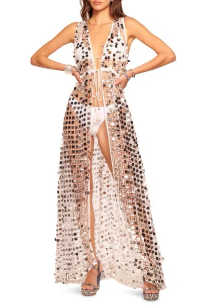 Ramy Brook Michaela Sequin Sheer Cover-up Maxi Dress In Silver Pailette Mesh