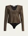 Ramy Brook Micheline Metallic Bodysuit In Gold Knit