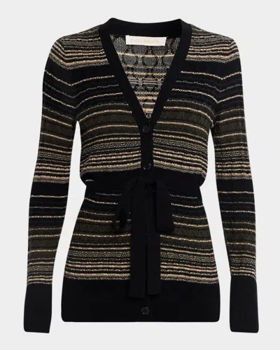 Ramy Brook Michelle Stripe Cardigan In Deep Olive In Black