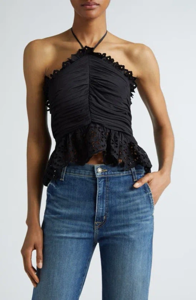 RAMY BROOK MICHELLE EYELET PEPLUM HALTER TOP