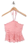 Ramy Brook Michelle Eyelet Peplum Halter Top In Pink Tulip