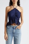 RAMY BROOK MICHELLE EYELET PEPLUM HALTER TOP