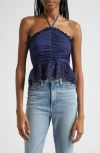 Ramy Brook Michelle Ruched Halter Top In Spring Navy