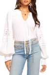 Ramy Brook Mika Tie Neck Lattice Inset Blouse In White