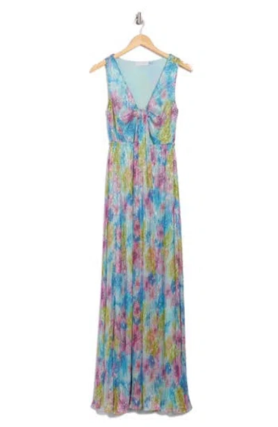 Ramy Brook Mila Floral Sleeveless Plissé Maxi Dress In Lime Multi Crinkle Flower Knit