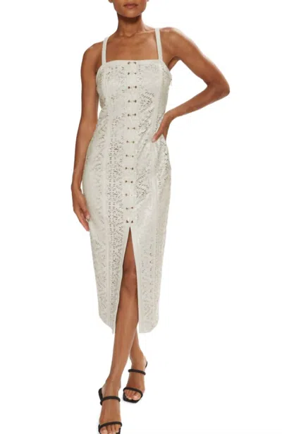 Ramy Brook Miley Faux Leather Lasercut Midi Dress In White