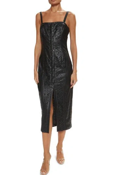Ramy Brook Miley Faux Leather Lasercut Midi Dress In Black