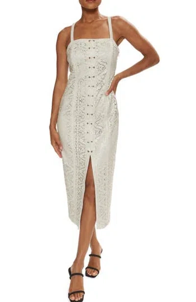 Ramy Brook Miley Faux Leather Lasercut Midi Dress In White
