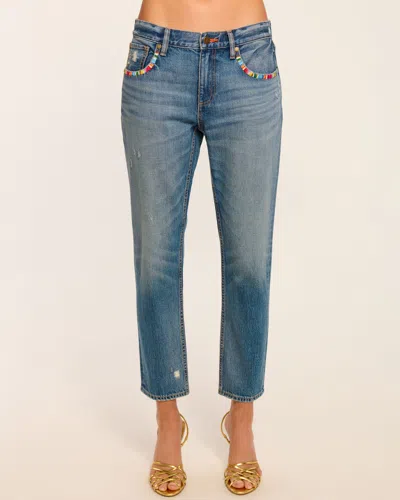 Ramy Brook Milla Stitched Low-rise Tapered Jean In Blue