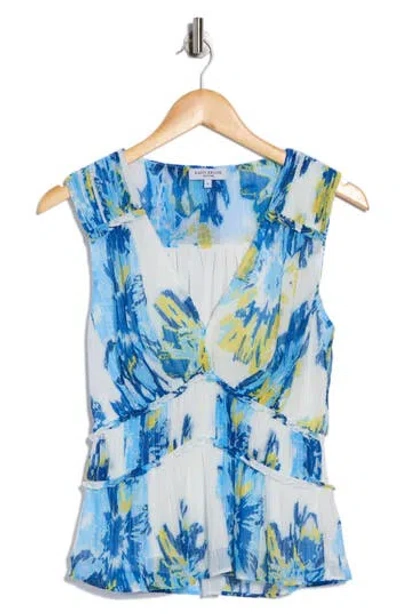 Ramy Brook Milwe Floral Sleeveless Peplum Top In Blue