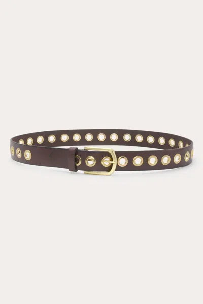 Ramy Brook Mina Leather Grommet Belt In Brown/gold