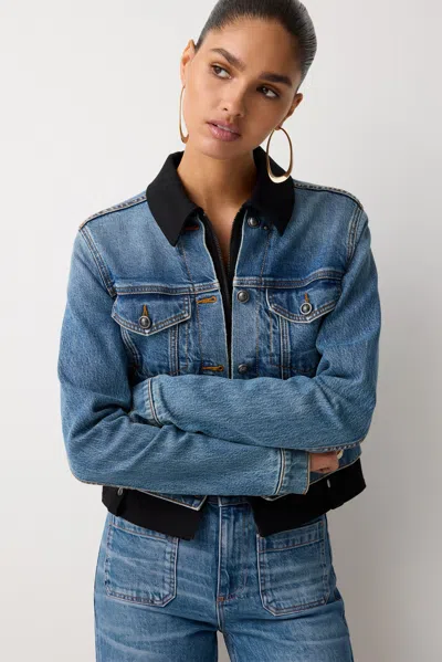 Ramy Brook Mindy Combo Denim Jacket In Azure/black