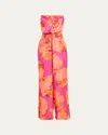 Ramy Brook Mindy Watercolor Bloom Strapless Wide-leg Jumpsuit In Wild Rose Watercolor Bloom Print